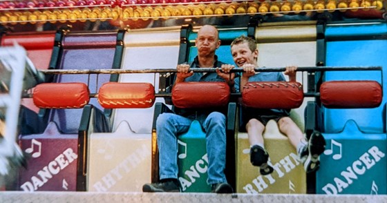 Andy, brave enough to take my son on a sickening ride at Teignmouth fair (2002). Joe and I watched!