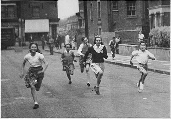 June (left) winning the street race! Coronation Day celebration 1953