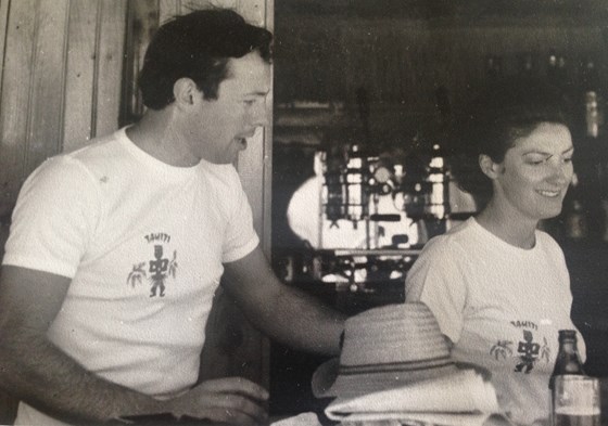 Andrew & June behind the bar, Tahiti Plage, St. Tropez 1967