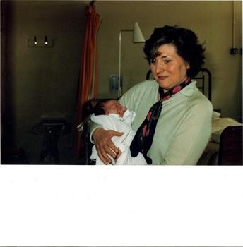 Ann with Chris the day he was born - 23rd April 1988
