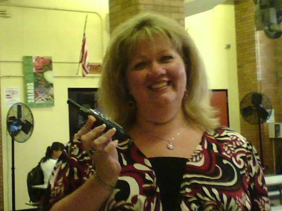 Acting principal in charge with her walkie-talkie