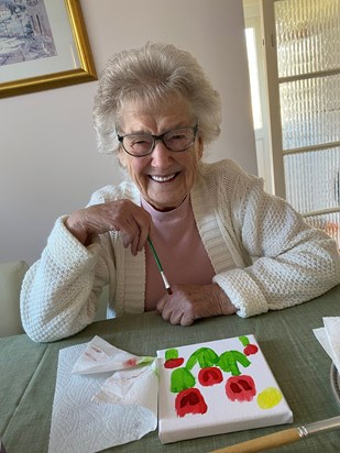 Nanny’s first time painting. Nanny chose to paint pink tulips and giggled the whole way through. One of my fondest memories. 