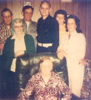 (rear, l-r) Don, Arlene, Dean, Gerald, Wilma, Virgene (front) Grandma Doyle