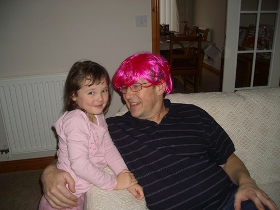 Abby and Dabs in the pink wig
