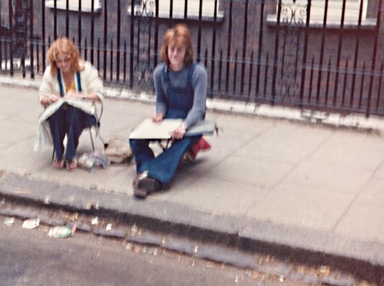 Keith drawing in Collingham Gardens in 1974 with cousin Jo