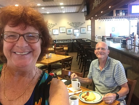 Cliff and Kathy at traditional breakfast out. Just the two of us 
