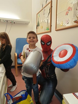 Surprise visit from spiderman at the Bristol children's hospital 
