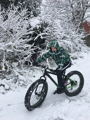 Two joys of life bike and snow 