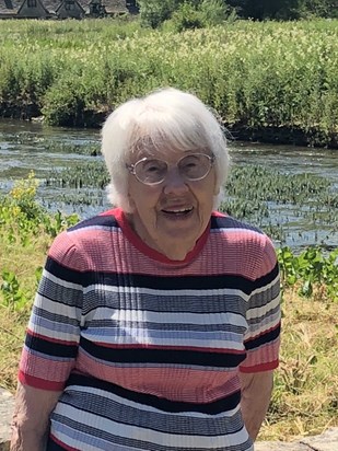 Mum 3rd July 2018 enjoying the sunshine in Bibury