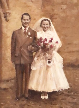 Painting by David of Violet & Bob’s wedding photo 