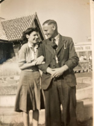 Mum and Dad in 1948 outside Browns at Sandown - one of the their favourite places to go and to take us when we were young x