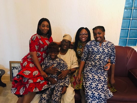 Grandpa with Derike, David, Lade and Opeoluwa on Christmas day 2018