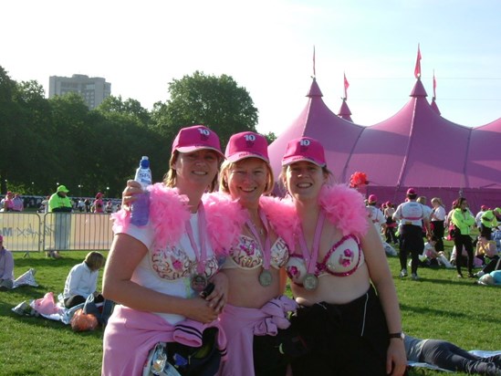 Shortly after crossing the Moonwalk finishing line in 2007 from L-R Deanne, Denise, Liz