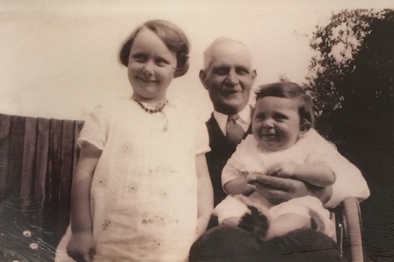 Grandpa Edward with Dad and sister Joan 