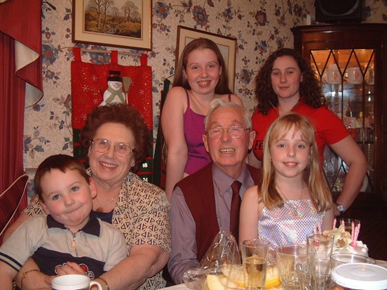 December 2001 - With Grandchildren and Great-grandson