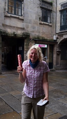 And Sarah seemed even happier to get her official Credencial (certificate) from the Pilgrim office for finishing the Camino Francais which she did in memory of her mother.