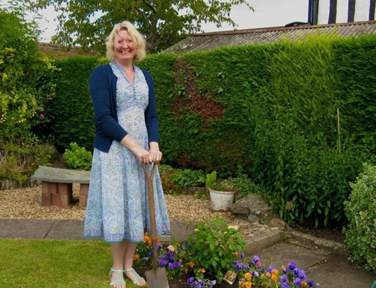 In the garden at Long Itchington by the rose she planted for her mum