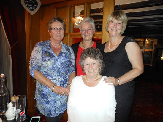 Edith and her three daughters, Larraine, Diana, and Maria at her 90th Birthday Celebration.