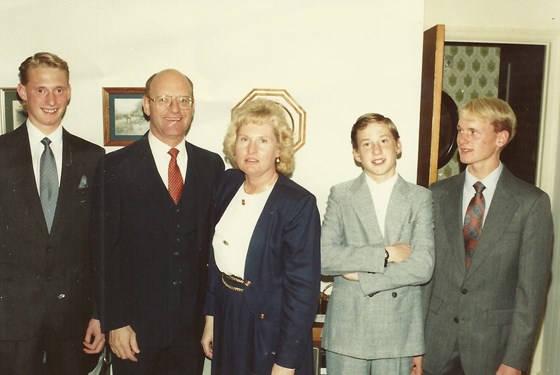 Glen and Joy Riddle with sons A.D., Andy, and Douglas on visit to Bob Jones, ca 1992