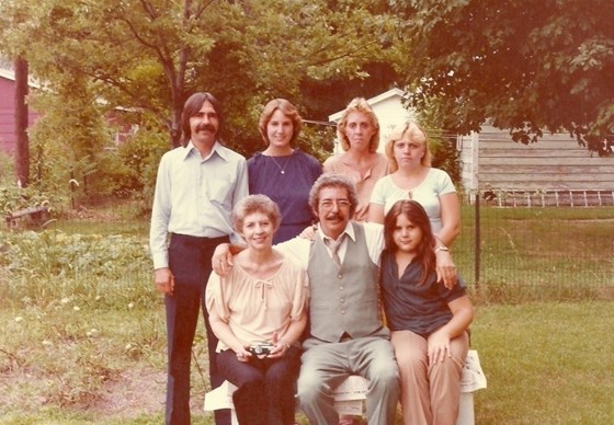 Joe and Joyce Schuman with their children - John, Jennifer, JoAnn, Jeannine and Jodi (seated) - 1980
