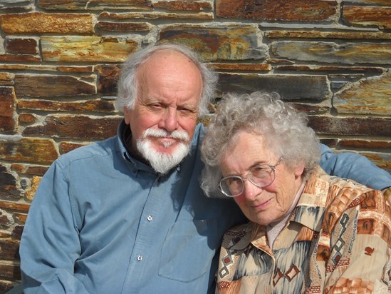 Len and Peggy in the garden at Orchard Cottage