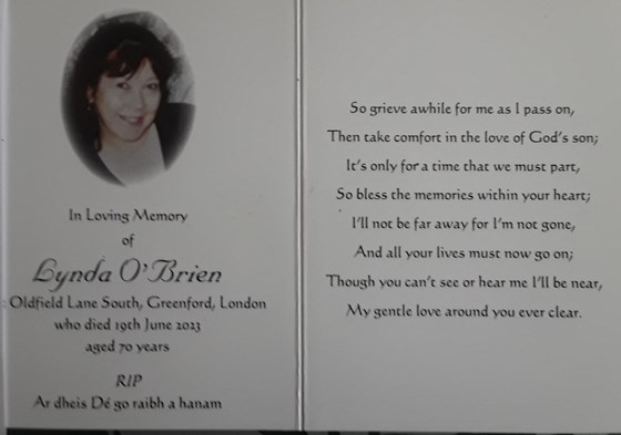 Memorial card inside