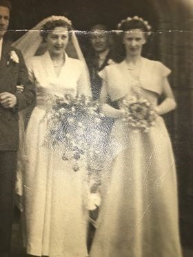 Mum's wedding with her sister Joyce as Matron of Honour