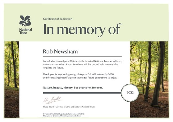 Plant a Tree Certificate Rob Newsham Dec 2022