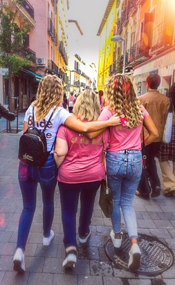 Bride, Mother of the Bride and Maid of honour walking through Madrid Oct 2019 xx