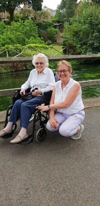 Irene and Penny by the river in Winchester