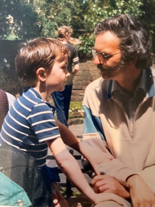 Dave with his godson Nick, 1988 (All Saints Wokingham ringing outing in Kent)