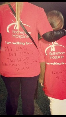 Kerry & Jordon doing the midnight walk for Ian to raise money for Rotherham hospice ♥