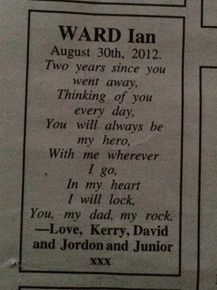 Ian's 2nd anniversary tribute from Kerry,David,Jordon & Junior xxxxx