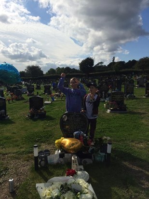 Ian's grandchildren letting a balloon go up to their grandad in heaven for him to catch & keep xxx
