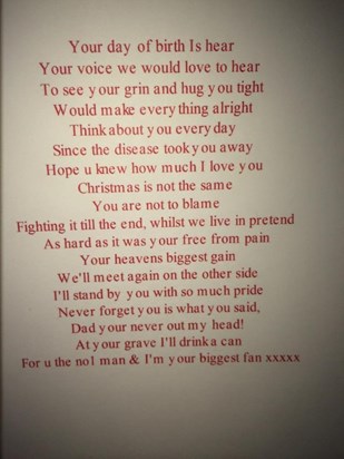 Kerry's beautiful poem for her dad xxx
