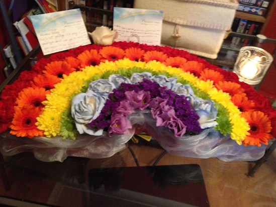 Friday 12th October 2012 - our special flowers for  your funeral - a rainbow for our rainbow xx