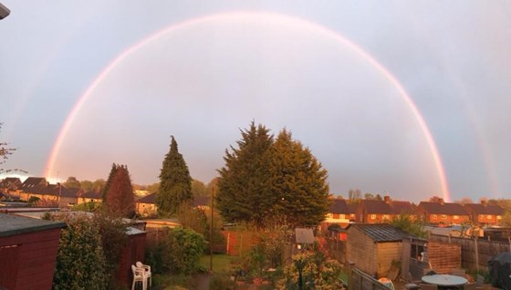 When we got back after todays funeral, mum sent us this perfect double rainbow at the bottom of her garden. Finally, together with dad... 