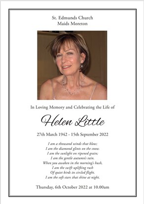 Helen Order of Service Front Page