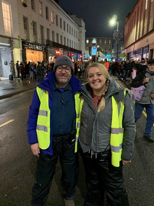 Kev and Jess at the Christmas Lights switch on parade. The biggest crowds ever seen in Cheltenham, thanks to the hard work of this inspirational man.