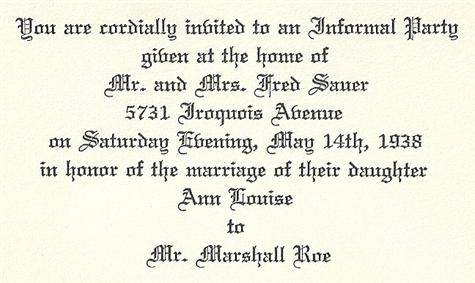 Initation to Wedding Reception May 14, 1938