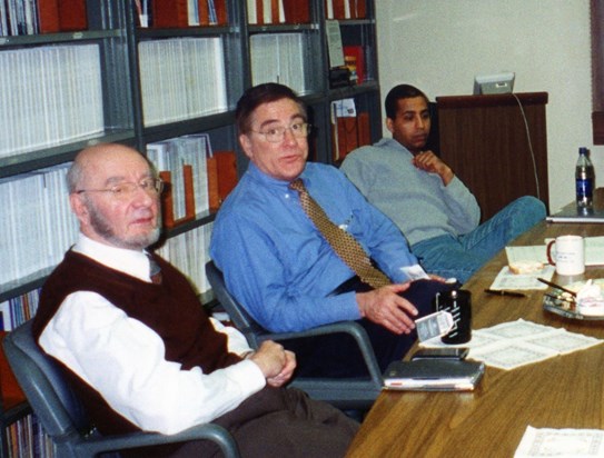 Radiation Biology Branch meeting in 2000.  Pictured are Janusz, Howard Cyr, and Abiy Desta