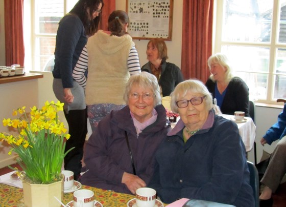 Daphne with her neighbour and friend Pauline Horrell at Nayland Spring Flower Show 2014