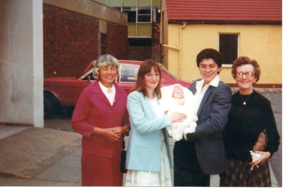 Milly, Mary, Steven and Mary's mum with Dean as a baby