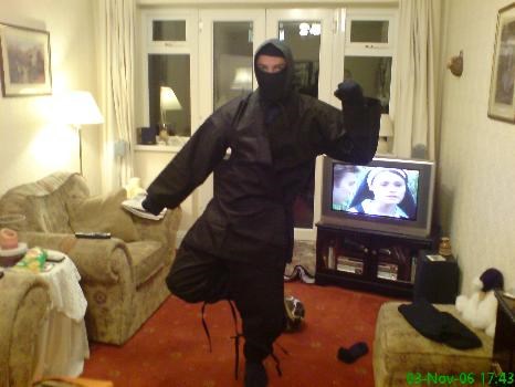 Stephen going to a fancy dress party dressed as a ninja