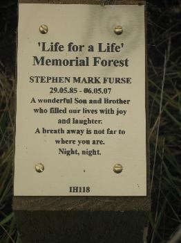 Inscribed plaque at Stephen's memorial tree. 
