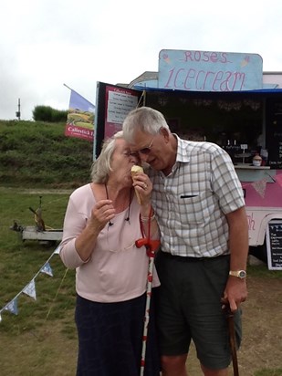 Ice cream on one of many a Cornwall holiday with Jeremy and Janet 