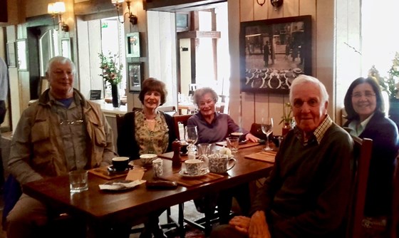 Sheila Meeks. 87th birthday outing at the Colney Fox. (Left to Right: ) Ron Sutton-Jones, Deirdre Whale, Sheila Meeks, Brian Whale, Helen Smuts.