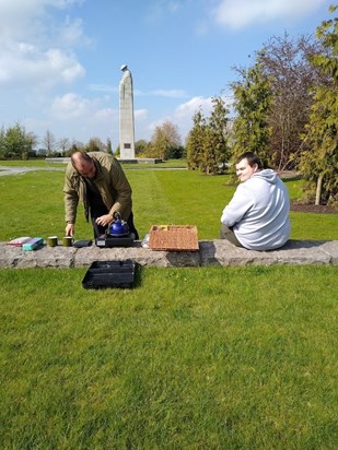 Brewing up.  Always prepared and helping others. - April 2023 in Belgium at The Canadian Memorial