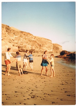 Dancing on the beach on the island  of Lobos near Fuerteventura