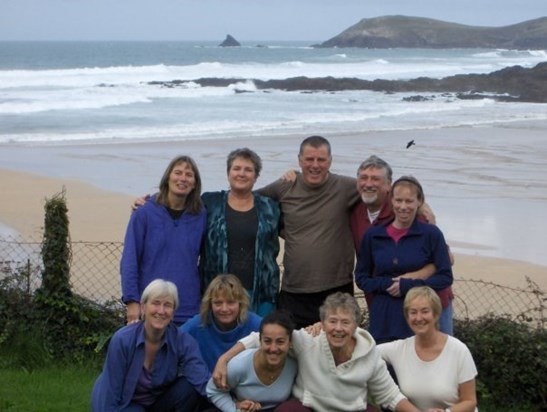 Meditating in Treyarnon: Back row Jan, Jeannie, Mike, Roy, Hilary; Front: Pat, me (Claire), Umu, Mary, Rowena